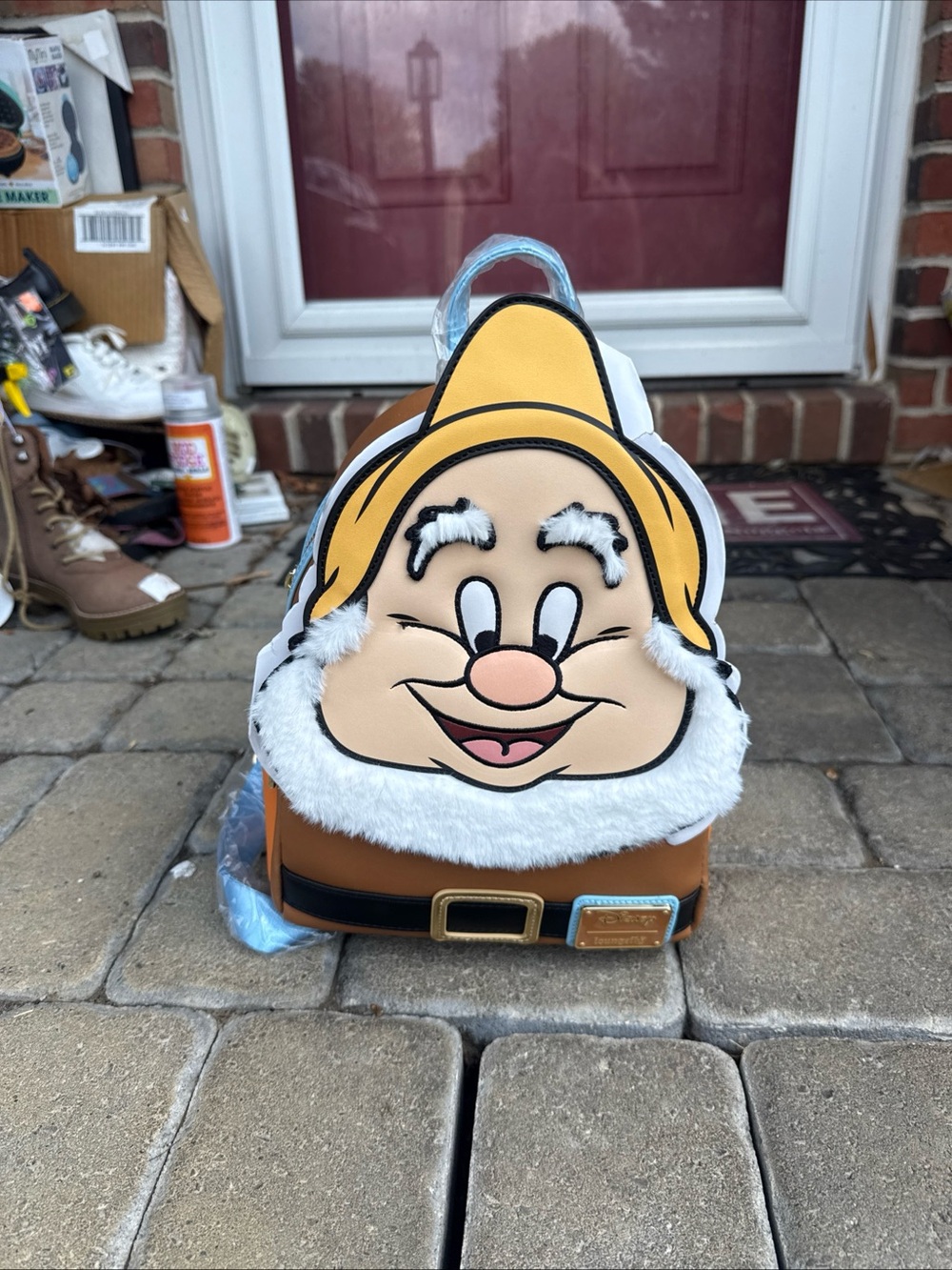 Disney Dopey Plush Face Loungefly Backpack - Yellow, Brown & White